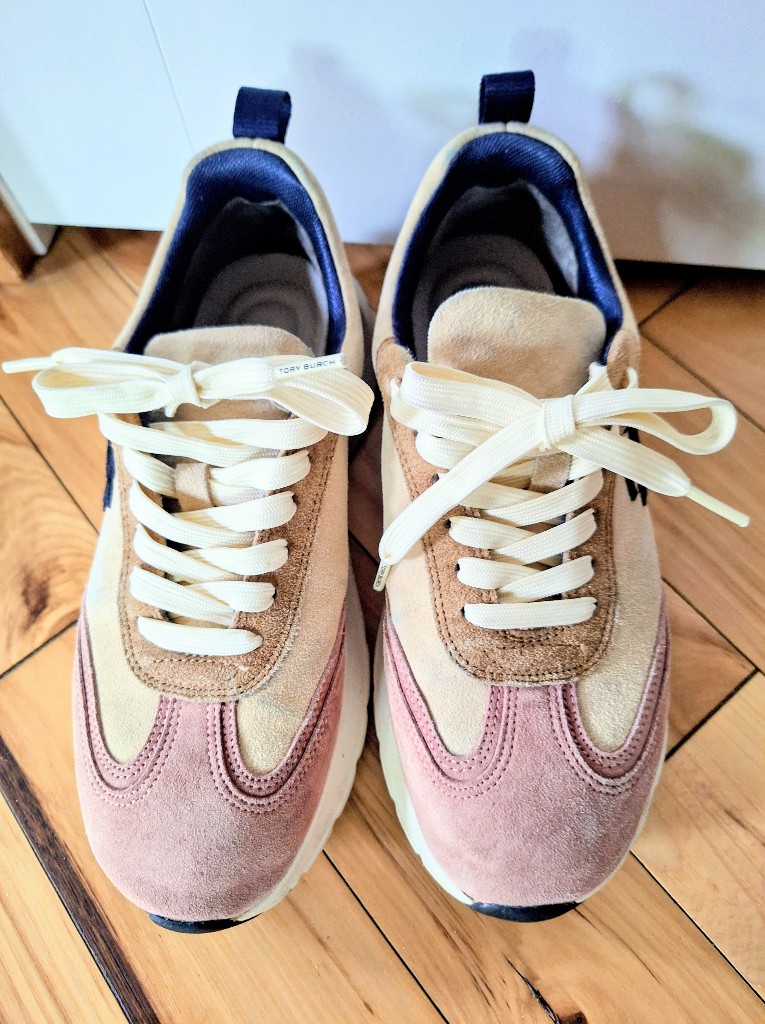 Euc Tory Burch Suede Sneakers In Soft Pink And Cream Size 7
